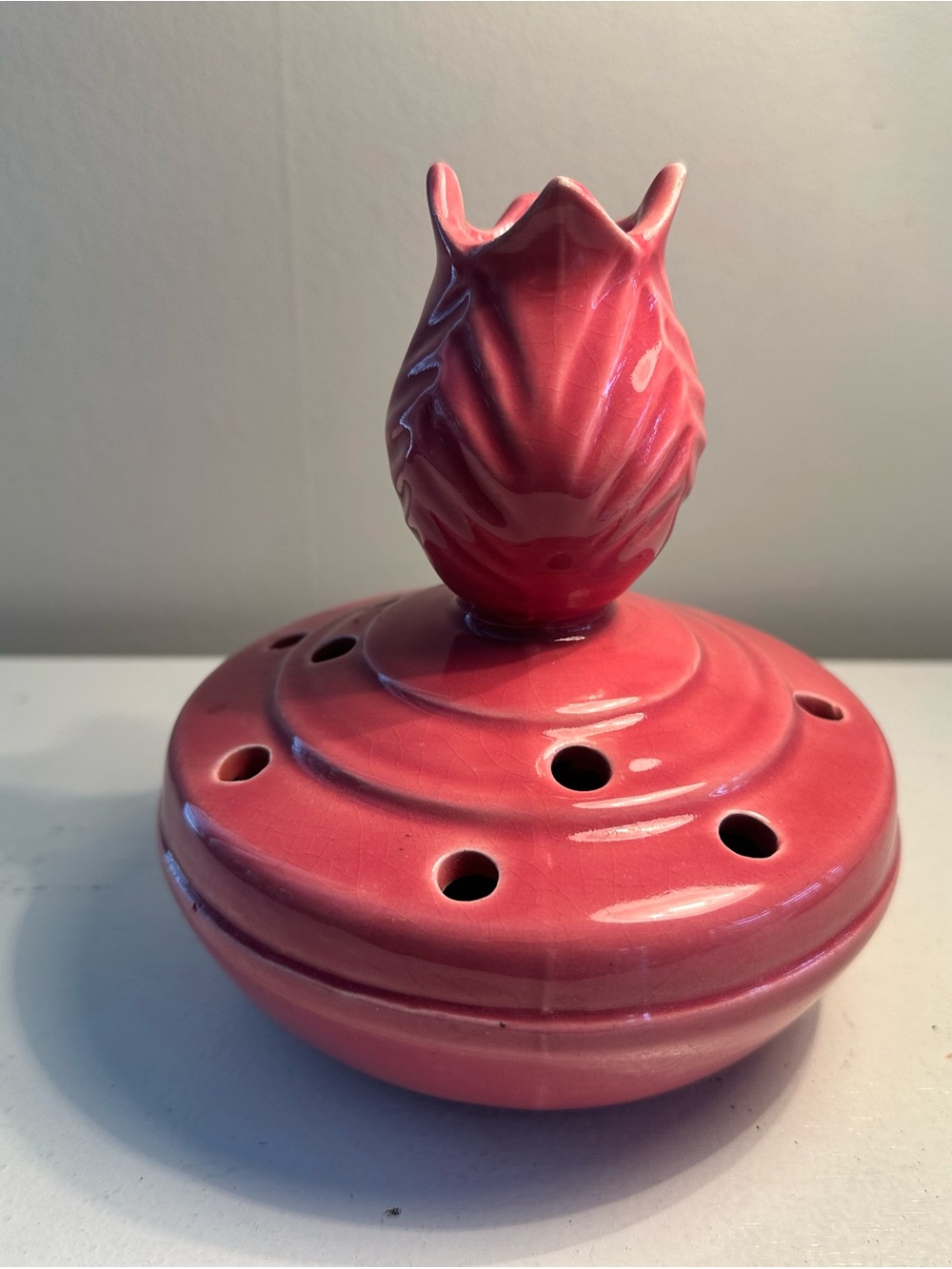 Handcrafted Pink Ceramic Flower Frog Vase - Brand Unknown